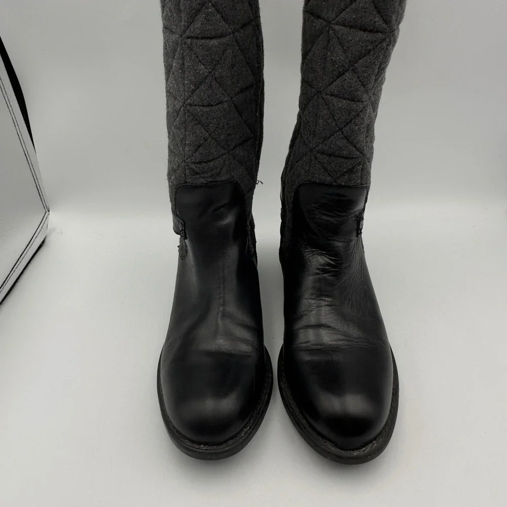 Franco Sarto Penelope Black Leather Grey Quilted Wool Tall Riding Boots 7.5M